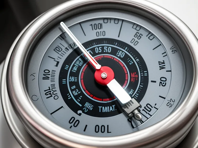 Close-up of a medical cooler thermometer showing safe insulin storage temperature